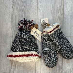 Black and White Knit Hat and Mittens Set